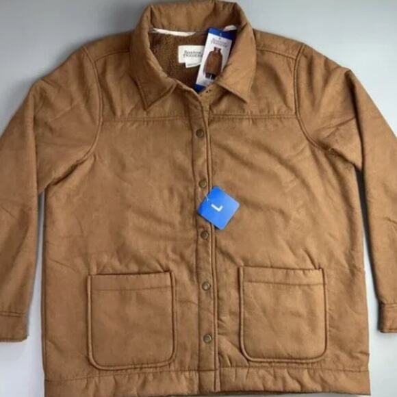 *Boston Traders Womens Tan Brown Faux Suede Sherpa Lined Jacket - LARGE - Picture 2 of 2